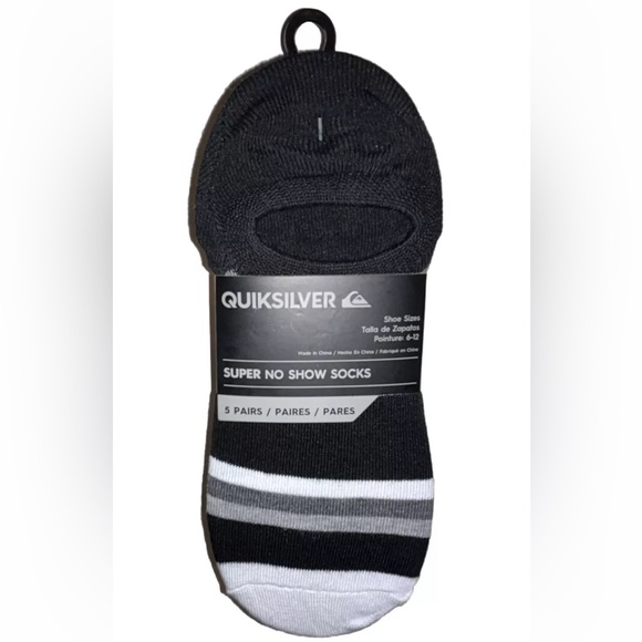Quicksilver No Show Socks 5 Pair Men's 6-12 Black White Gray Mixed Surf Ride NEW - Picture 1 of 11